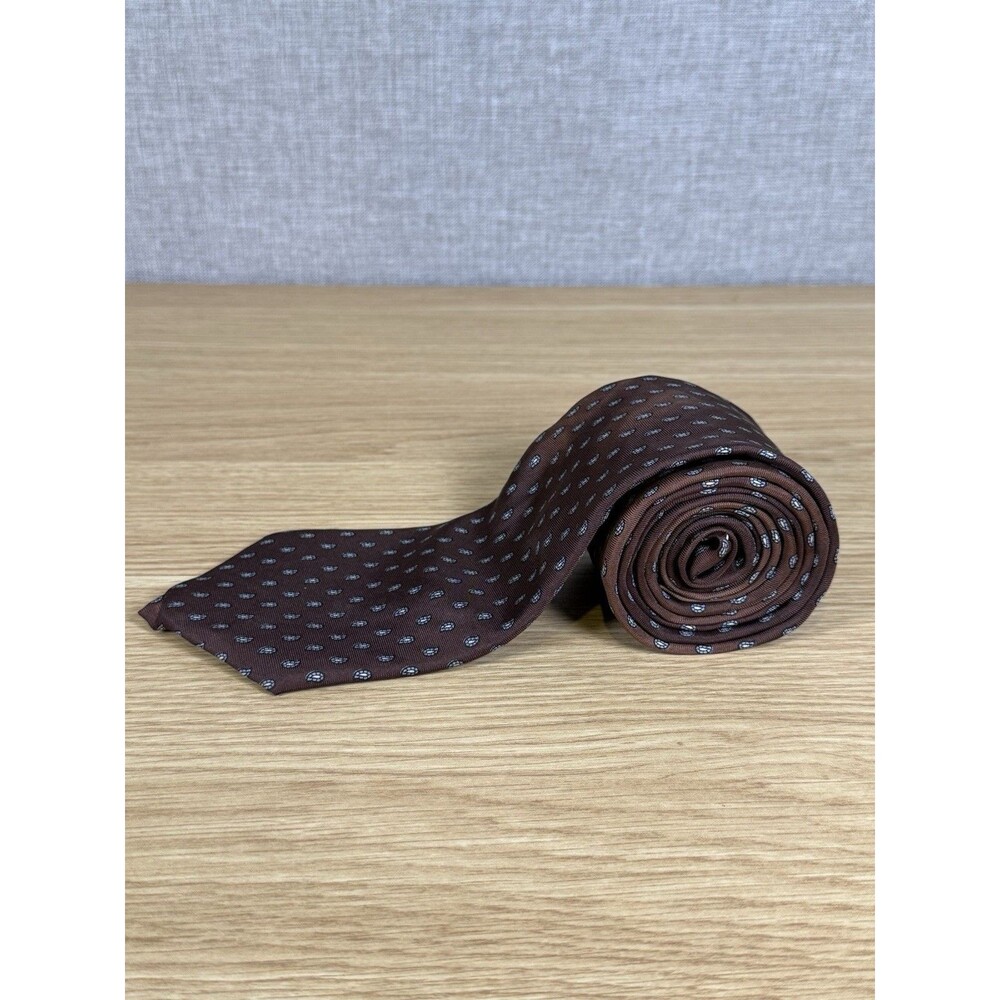 Vintage Bert Pulitzer Silk Necktie Brown Blue Micro Paisley Foulard 3.25" Width